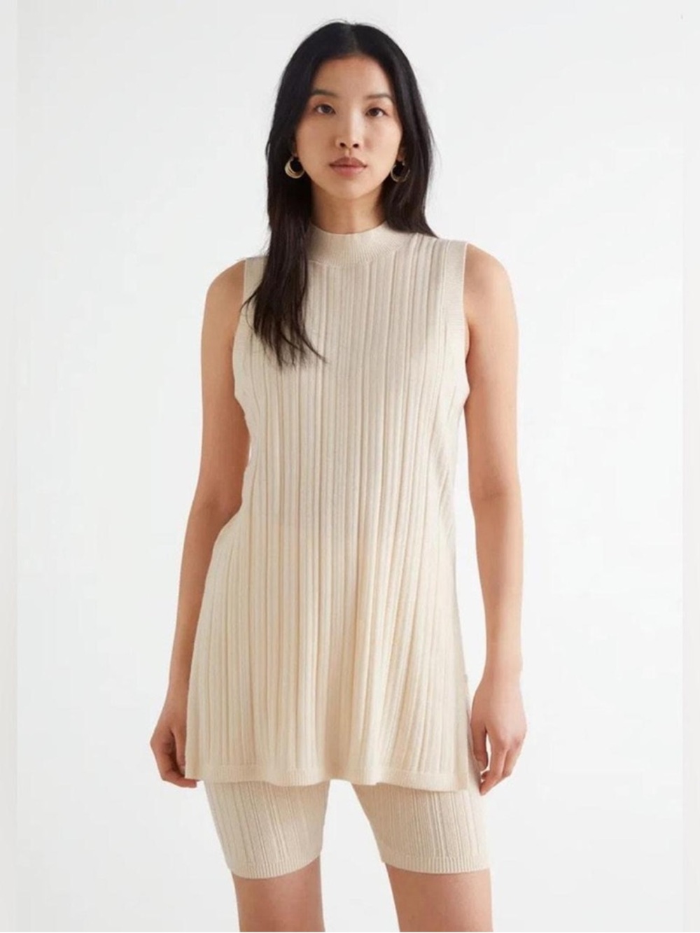 & Other Stories Cream Ribbed Sleeveless Tunic Tank Set